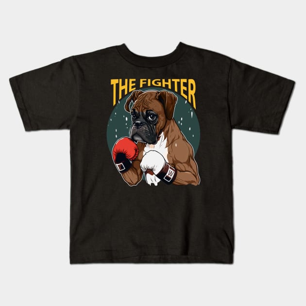 Boxer Dog - The Fighter Kids T-Shirt by Bondoboxy